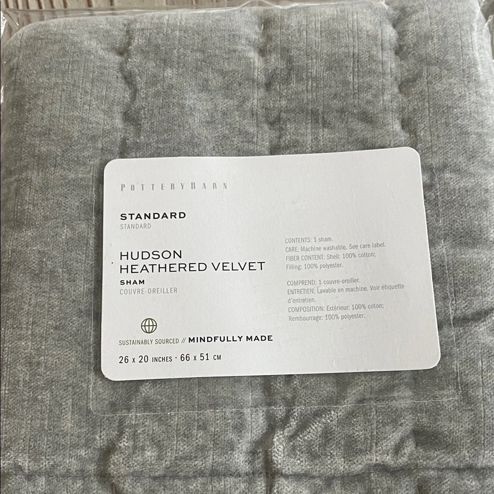 Pottery Barn set of 2 Hudson Heathered velvet sham standard size 26 x 20